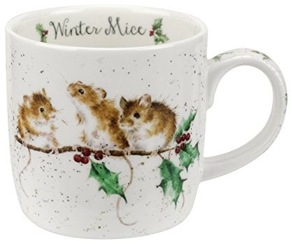 Portmeirion Home & Gifts MMMZ5629-XS Wrendale Winter (Mice) Single Mug, Bone China, Multi Coloured, 12 x 8.4 x 8 cm, 0.26 liters