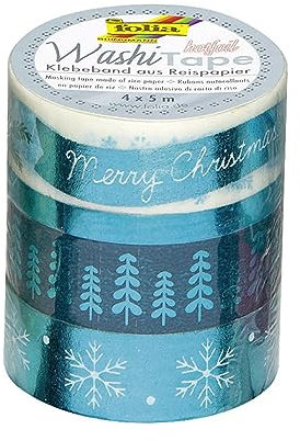 folia 26434 - Washi Tape, Klebeband aus Reispapier, Hotfoil eisblau, 4er Set - ideal zum Verzieren und Dekorieren