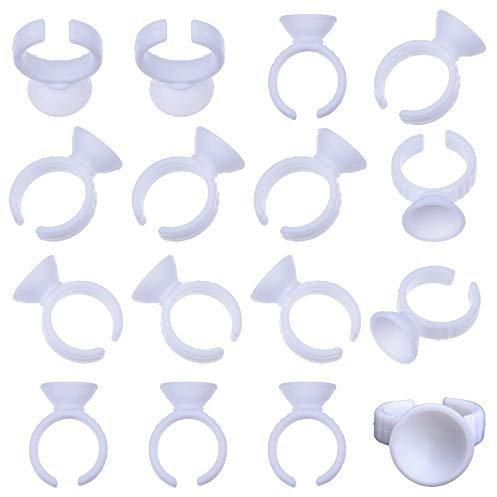 200 Pack Nail Art Tattoo Glue Rings Cups, Disposable Plastic Glue Ring Cup for Eyelash Extension Adhesive Pigment Holders Finger Beauty Tool