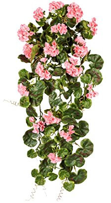 Künstlicher Geranienhänger 80cm mit 17 rosa farbigen Blüten UV-Beständig - Hängegeranien Kunstpflanze Pelargonien hängend zum Stecken