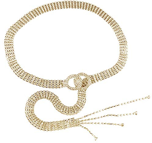 Milya Strass Gürtel für Damen - Eleganter Taillengürtel Taillenkette Kettengürtel Bauchkette aus Metall - Ideal für Kleid (Gold)