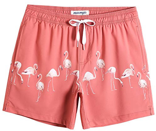 MaaMgic Costume da Bagno Corti Uomo Stile Retro Vintage 4-Way Stretch con Fodera in Mesh Transpirante e Asciugatura Rapida per Vacanze al Mare 5.5,Fenicottero Rosa,S