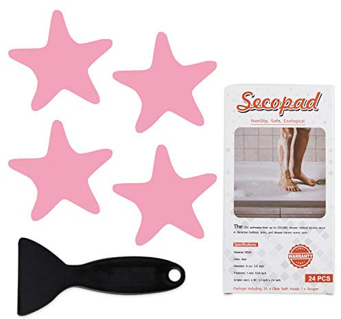 Secopad Anti-Rutsch Aufkleber 24 STK Sicherheitsstreifen für Badewanne, Klebende Sticker mit Premium Schaber für Badewanne, Dusche, Treppe (Rosa)