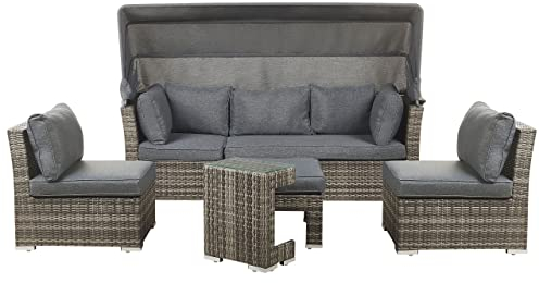 Vielseitiges 5-teiliges Loungeset braun mit grauen Polsterkissen Corte