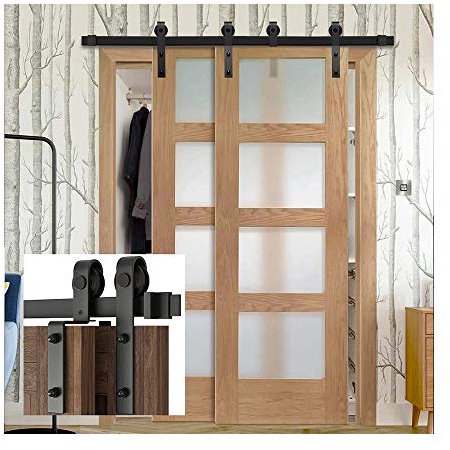 7.5FT/228cm Binario per Porta Scorrevole Ferramenta Kit,Porta Scorrevole Ferroviario per Doppia Porta