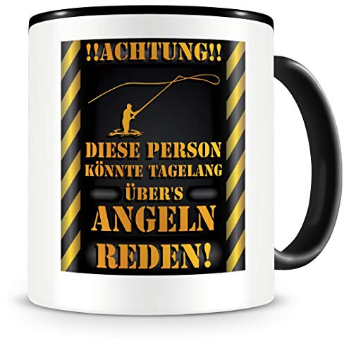 Samunshi® Angel Tasse mit Spruch Geschenk für Angler Kaffeetasse groß Lustige Tassen zum Geburtstag schwarz 300ml
