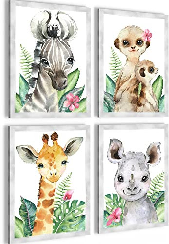 Novart Bilder Tiere Afrika - Fertig Zum Aufhängen - Kein Extra Rahmen benötigt - Wandbilder Set Kinderzimmer Mädchen Junge - N017347a