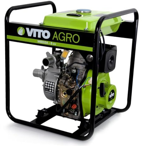 VITO 5PS Diesel Wasserpumpe mit 30.000l/h, 30m Förderhöhe, 2 Zoll / 50 mm Anschluss, Gartenpumpe Schmutzwasserpumpe 4-Takt-Motor & 7m Ansaughöhe, E-Start + Seilzugstart, Metallfuß, Tragegriffe