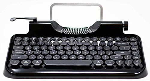 Andana Rymek Typewriter Style Mechanical Wired & Wireless Keyboard with Tablet Stand, Bluetooth Connection (Black)
