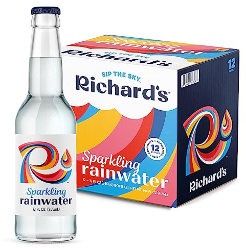 Richard's Rainwater Sparkling Water (12 fl oz Glass Bottles, 12-Pack), Long Lasting Bubbles, Renewable Refreshing Carbonated Rain Water