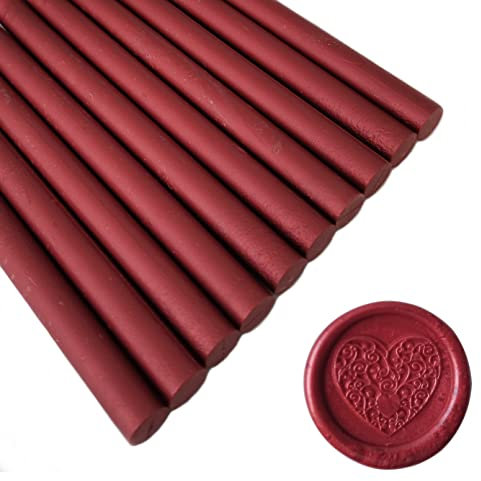 10 palillos de cera de sellado rojo vino para sello de cera, palillos de sellado AMTOL para pistola de pegamento, ideal para invitaciones de boda, sobres de tarjetas, envoltura de regalo