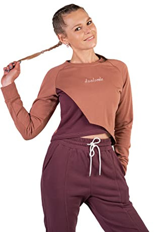 dualseele Eco Sportanzug Damen Yin Yoga Set 100% Baumwolle Zweiteiler Freizeitanzug (Bordeaux/peach, M)