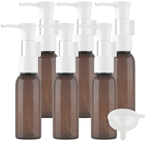 TIANZD 6 Stück Leere 30 ml Rund Braun Kunststoff PET Gelspender Pumpflasche Flasche mit Weiß Lotion-Spender Seifenspender Lotionspender für Kosmetik Seife Reinigungsöl Gels Cream
