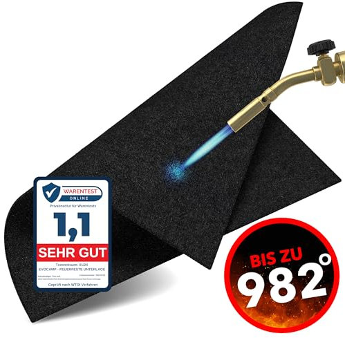 EVOCAMP Tapis Ignifuge 30x30 cm Protection cheminée Anti-feu, Tapis de Protection pour Sol de Barbecue, Plaque Anti-feu, Couverture Anti-feu, Tapis de Protection Ignifuge résiste à 982 °C