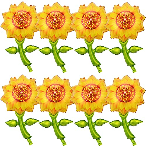 8 Stück Sonnenblumenballons Sonnenblume Aluminiumfolie Ballon Sonnenblume Form Mylar-Luftballons Girlande für Sommer Hawaii Luau Sommer Sonnenschein Geburtstag, Hochzeit Babyparty Party Dekorationen