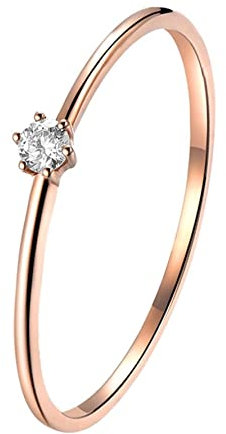 Homxi Damenring Verlobung,Trauringe 585 Rotgold Dünn Ring Rund 0.05ct Diamant Eheringe Verlobung Rosegold Groß 49 (15.6)