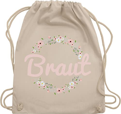 Turnbeutel Rucksack - JGA Junggesellenabschied Frauen - Braut Motiv Blumenkranz - Unisize - Naturweiß - brauttasche brauttaschen bachelorette party bripe beutel utensilien junggesellinnenabschied