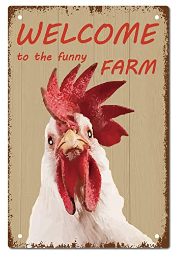 CREATCABIN Metall-Blechschild „Welcome to The Funny Farm“ Retro-Poster Mit Zitaten Vintage-Wandbehang Dekoration Für Bauernhof Hof Bauernhaus Zuhause Wohnzimmer Schlafzimmer 20x30cm