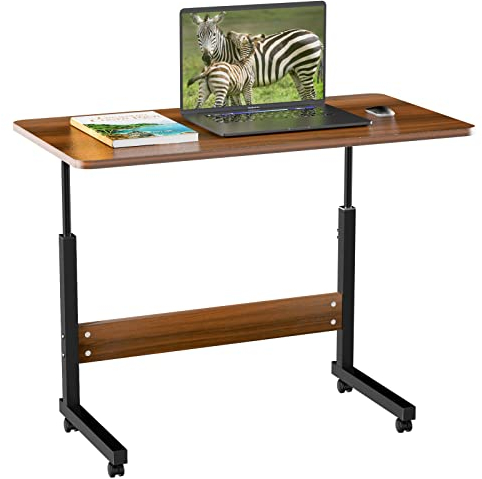 80x40cm Schreibtisch Höhenverstellbarer Tisch Computertisch mit Mobiler Rollen, Höhenverstellbarer Schreibtisch Gestell Metall, Stehpult Laptoptisch mit Holz Tischplatte, Eiche Desk Höhenverstellbar