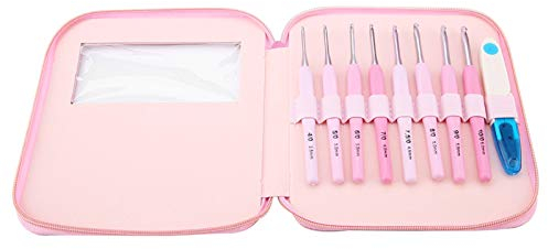 9 Pcs Gradient Color Crochet Hook Set Soft Handle Knitting Needle Tools with Portable Case for Knitting Beginners Lovers
