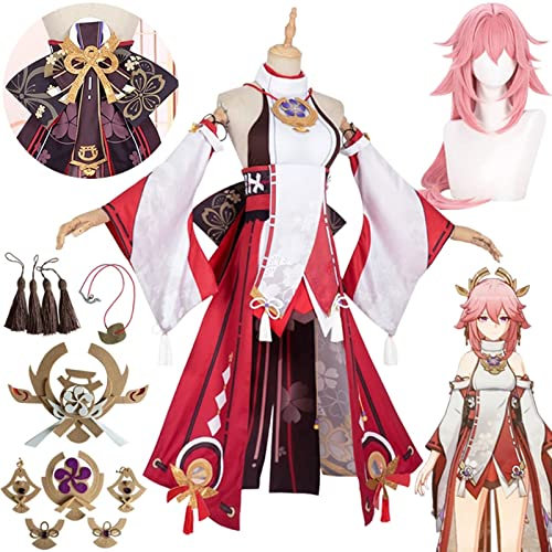 Mr.LQ Yae Miko Genshin Impact Cosplay Kostüm Perücke Kleid Spiel Genshin Yaemiko Guuji Yae Cosplay Halloween Party Kostüme für Frauen