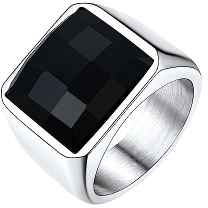 U7 57mm Bague plaqué or en Acier Inoxydable avec Pierre de naissance Zircon Tortue Carré Argent