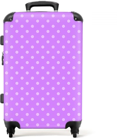 NoBoringSuitcases.com valigia grande 20-23 kg, media, trolley medio, rigida, rigido, da stiva, valigie grandi, bagaglio, leggera, medie rigide, con 4 ruote girevoli, 67 cm - 72 L Punti su sfondo viola