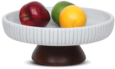 LAVAUK Mango Wood fruit bowl, Decorative gray bowl with natural finish pedestal | 12 dia | Dual tone look | Use as Centerpiece for kitchen counter or dining table | Wooden table decor|(Gray)