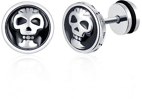 feilok Herren Ohrringe Edelstahl Skelett Runde Ohrstecker Stecker Ohrschmuck Ohrringe für Männer Damen