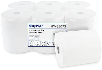 Hypafol Handtuchrolle | 2-lagig, 6 Rollen, 20 cm x 130 Meter, Ø19 cm |Papierhandtuchrolle aus Zellstoffmix | Ohne Perforation- für eine saubere und komfortable Handtrocknung