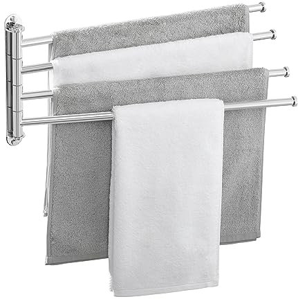 KES Handtuchhalter Schwenkbar Badetuchhalter 4 Armig Handtuchstange Edelstahl 18/8 Handtuch Halterung Bad 180° Drehung 50cm Lang Wandmontage Poliert, A2103S4L50