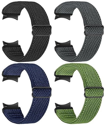 Yunshare Elastic Watch Straps For Samsung Galaxy 6/5/4 40mm 44mm/Galaxy 6 Classic 43mm 47mm/Watch 5 Pro 45 mm/Galaxy 4 42mm 46mm Stretch Nylon Solo Loop Women Men, Black+Grey+Indigo+Navy Green