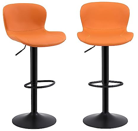 Youhauchair Barhocker 2er Set, Höhenverstellbar aus PU-Leder, Wasserdicht und Verschleißfest, Mit Lehne, Drehbarer Bar Stool, Modern, Orange