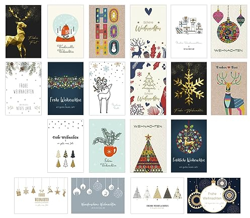 Edition Seidel Set 20 exklusive Premium Weihnachtskarten mit Umschlag. Doppelkarten Klappkarten mit Briefumschlag. Weihnachten Karte Postkarte Weihnachtspostkarte