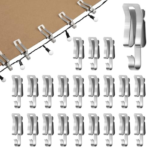 PEUTIER 100pcs Christmas Light Clips, Metal Gutter Clips Light Hangers Hooks for Outdoor String Fairy Lights Roof Hanging Holiday Xmas Outside Decorations