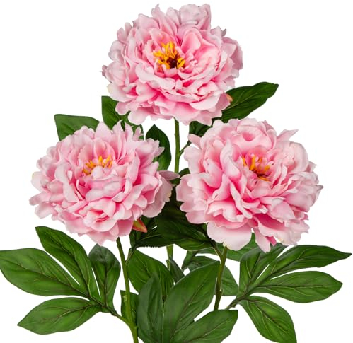 Hollyone Fiori artificiali di peonia rosa da 5,5'' con gambo lungo 30,3'', 3 pezzi di peonie finte realistiche fiori finti decorativi per decorazioni per la casa, matrimoni, feste, giardino, composizi