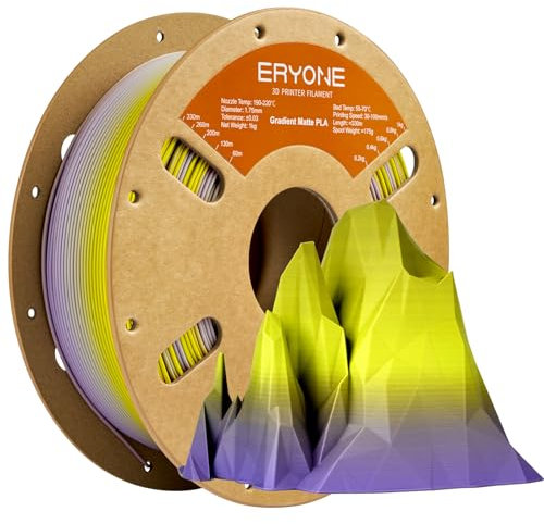 ERYONE Matte PLA 3D Drucker Filament 1.75mm, Matte Gradient Rainbow PLA, Maßgenauigkeit +/- 0.03 mm, 1 kg 1 Spule, Mattes mehrfarbiges PLA, Mattierter Granit mit Farbverlauf (Gelb & Lila)