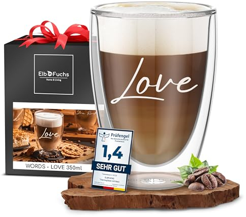 ElbFuchs Verre à latte macchiato à double paroi Love 1 x 350 ml Cadeau pour papa Idéal comme verre isotherme pour cappuccino Verres à café Verres à thé