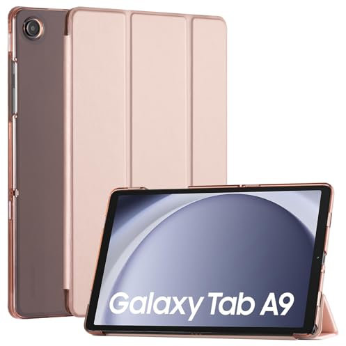 CoBak Smart Case for Samsung Galaxy Tab A9 Case 8.7 Inch 2023 - PU Leather Smart Cover, Translucent Hard Shell, Multi-Viewing Angles, Rose Gold.