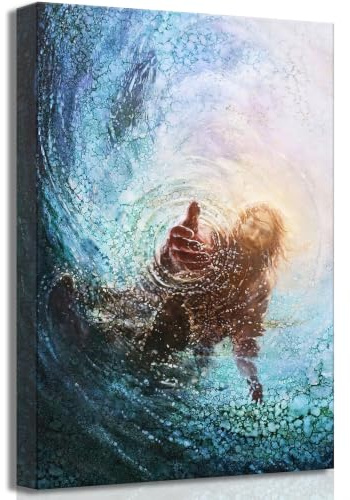 DYLGYWI Christlicher Kunstdruck auf Leinwand, Jesus, 40,6 x 61 cm | Hand of God Reaching Into Water Bild, Bibel, Christus, Religion, Wanddekoration, Poster, Druck für Wohnzimmer, Badezimmer