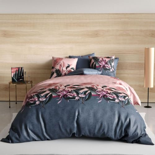 Parure de lit 220x240 cm Coton 57 Fils - Parure de Couette 3 pièces Flore