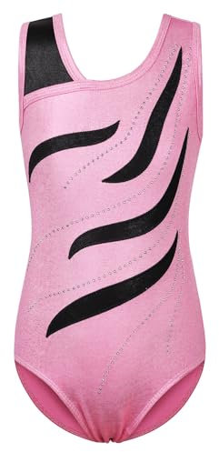 ZNYUNE Body da ginnastica da bambina, senza maniche, per ginnastica, classico, B371, nero/rosa, 10A