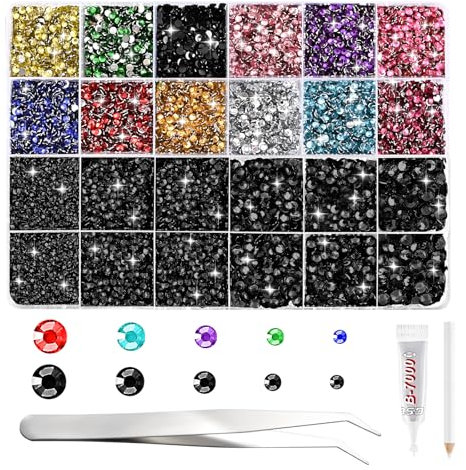 NACHLYNN 35700 Pcs Resin Rhinestones Kits Colorful & Black Flatback Round Jelly Rhinestones with Tweezers Pen 2-6mm Bedazzling Non Hotfix Crystal Gems for Nail DIY Crafts Face Tumblers