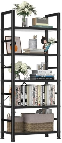 DUMOS Lagerregal mit 5 Ebenen Küchenregal Bücherregal im Industriestil,Standregal im Wohnzimmer Küche Regal aus MDF Metall schmales Leiterregal