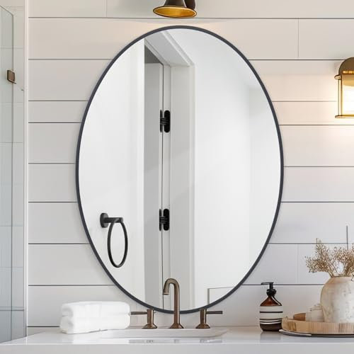 LunaMirror Oval Wandspiegel 51 x 71 cm Badspiegel Schwarzer Spiegel Modernes Design Dekorativer Wand Spiegel für Schlafzimmer, Eingangsbereich, Wohnzimmer, Flur
