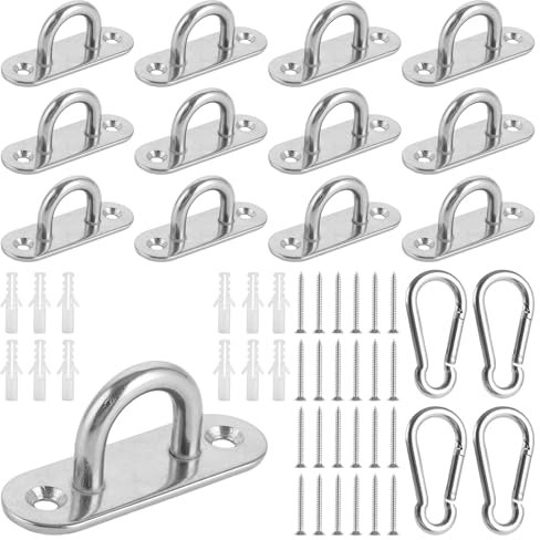 DAJAVE 6 Stück Augplatte Edelstahl mit Öse und Karabinerhaken, M6 Augplatte mit Öse zum Aufhängen von Gegenständen, Wandbefestigung, Sonnensegel, Hängematten, Karabinerhaken Edelstahl