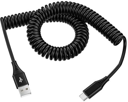 Câble USB C Spiralé USB A vers USB C [0,5m-1,8m] Câble de Charge Rapide Android Auto Charge Câble pour Samsung Galaxy S25 Ultra S24 S23 FE S22 S21 S20 A55 5G A54 A35 A34 A25 A15 A14, iPhone 17 16 15