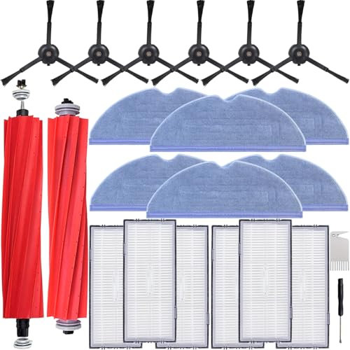 S7 Replacement Parts fit for Robo-rock S7 S7+ S7 MaxV S7 MaxV Plus T7S T7 plus T7S plus Robot Vacuum 2 Main Brush, 6 Mop Cloth, 6 Filter, 6 Side Brush