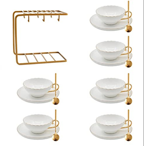RAABYU Juego de Tazas de té Juegos de Tazas de té de Porcelana Tazas y platillos Simples Taza de café con Cuchara Estante para Tazas para té Café con Leche