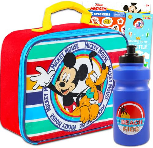 Disney Mickey Mouse Lunch Box Set School Supplies Bundle with Mickey Lunch Box, Water Bottle, Stickers, More Lunch Bag for Kids